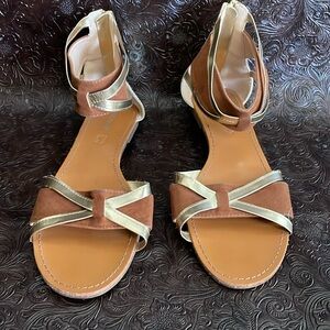 Brown and gold gladiator sandals